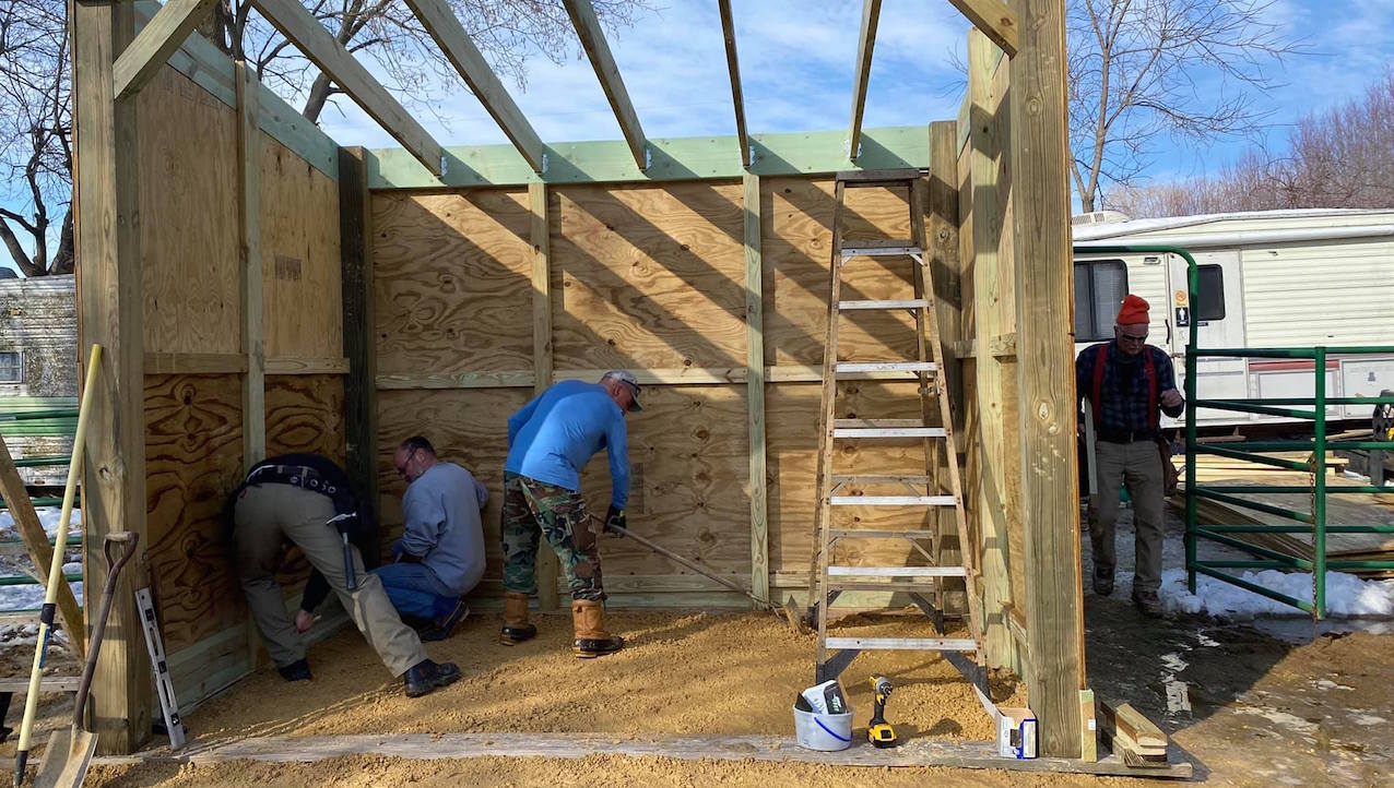 Workers build a new shelter for Canela, at Valley of the Kings following a barn collapse. Photo courtesy Valley of the Kings.
