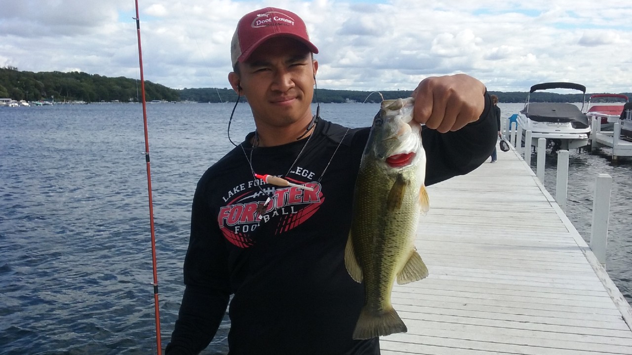 A nice bass caught from the pier on Geneva Lake in Williams Bay. File photo by Dan Plutchak/Walworth County Community News
