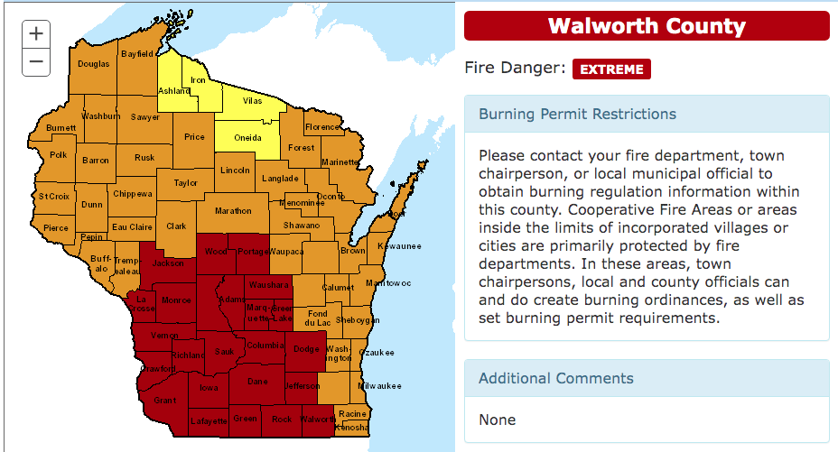 Red flag warning: Extreme fire risk in Walworth County