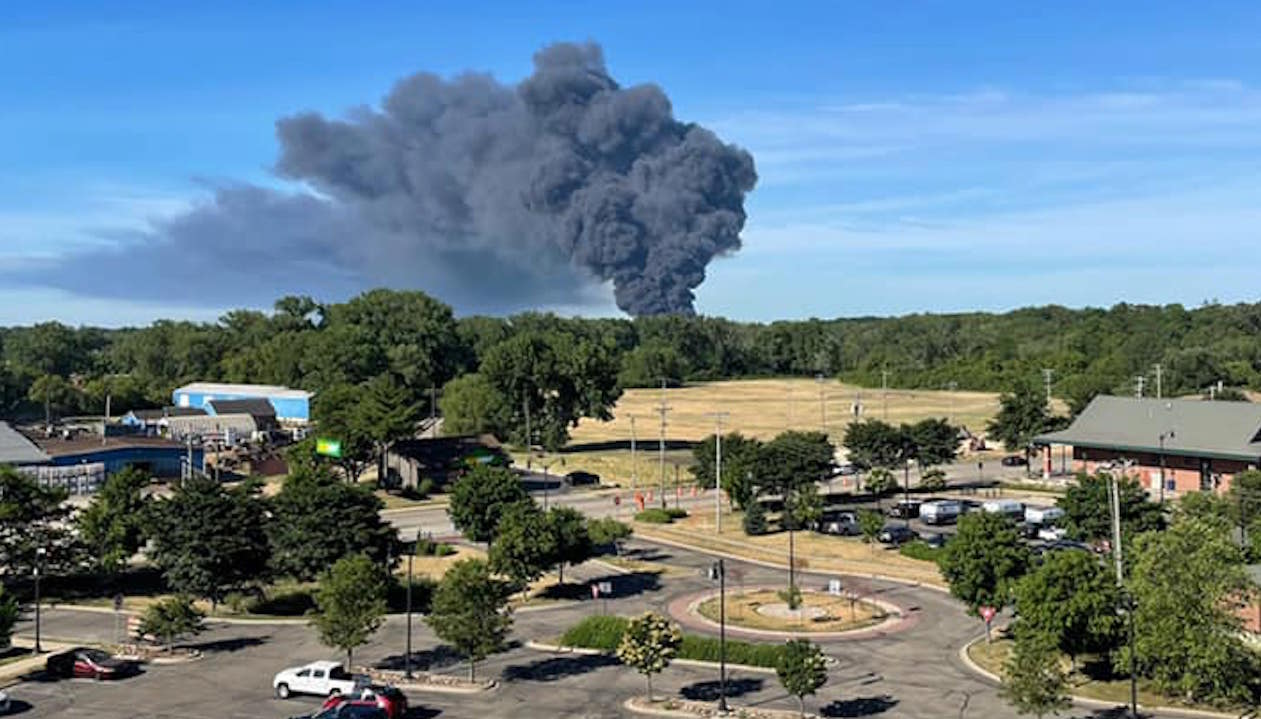 Smoke plume from the Rockton Chemtool fire. Beloit Police Department photo.