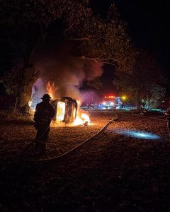 Deputies escape injury after burning tree falls following vehicle crash